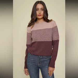 🆕Colorblock Pullover Sweater Chevron Pattern Plum Color